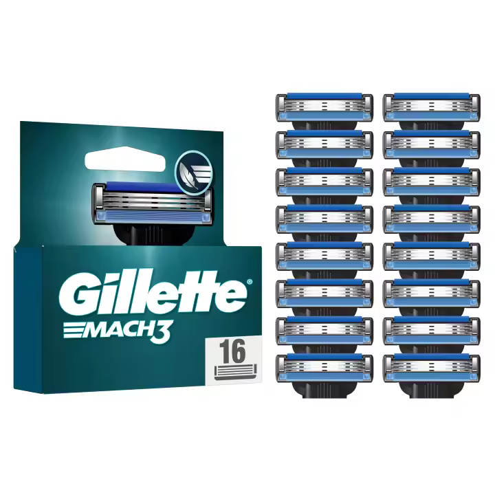 Gillette Mach3 Base Pack de 16 Recambios Para Maquinillas De Afeitar Para Hombre, Cuchillas de Afeitar Con 3 Hojas y Banda Lubricante Para Un Afeitado Suave, Compatible Con Todos Los Mangos Mach3 - 1