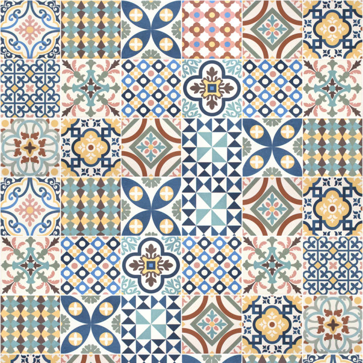 Viniliko, Alfombra de vinilo de alta calidad, estilo Baldosas hidráulicas, disponible en medidas  50x80, 66x100, 66x150, 66x180, 66x250, 100x150, 120x120, 120x150, 120x180, 133x200, 200x266 y 200x300