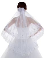 Velo De Novia De Encaje Con Dos Capas Para Mujer Con Peine Alta Calidad Bordado De Lentejuelas En Límite Venta Al Por Mayor - details 2