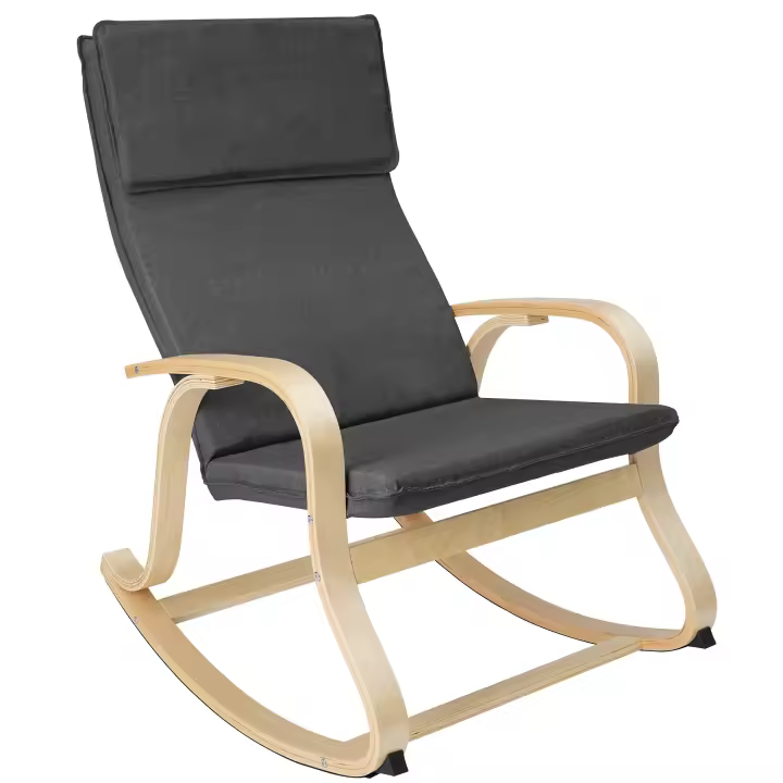Tectake - Mecedora Roca de madera de abedul 150 kg  Cómoda y bonita mecedora  Estructura curva de madera de abedul  Mullido acolchado, cojín reposacabezas incluido - 1