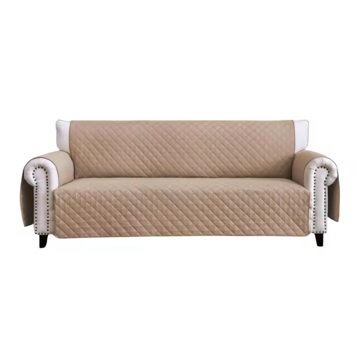 Funda Cubre Sofá Beige Beige HMS, Microfibra, Reversible, Bolsillo Lateral, Pestaña de Sujeción - 1