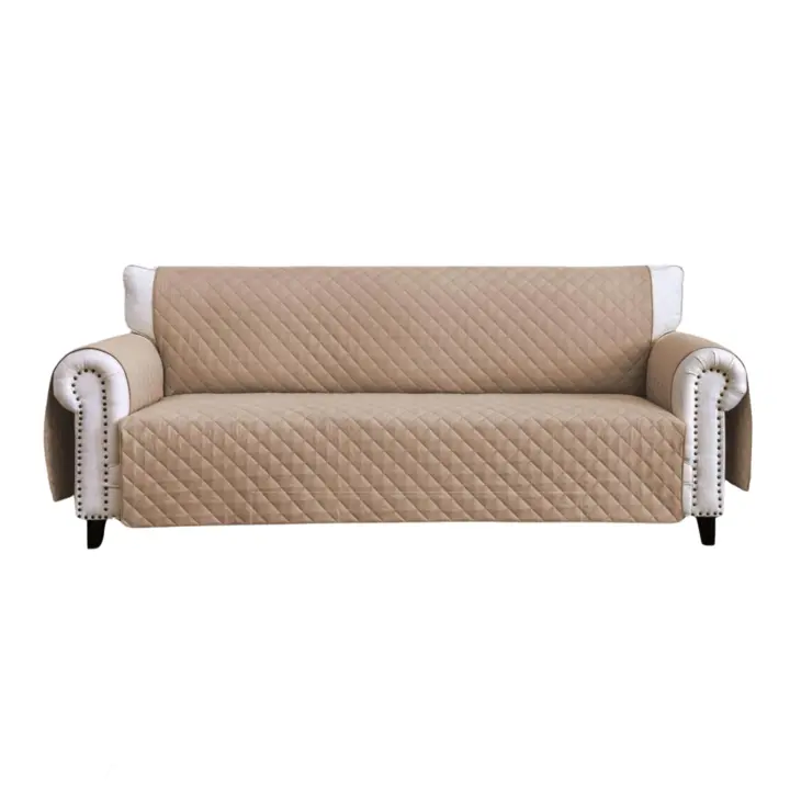 Funda Cubre Sofá Beige Beige HMS, Microfibra, Reversible, Bolsillo Lateral, Pestaña de Sujeción - 1