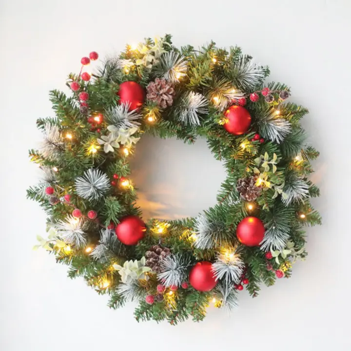 Corona Navideña Roja Y Dorada Para Puerta De Entrada Decoración De Ventanas Y Puertas Guirnalda De Navidad Ornamento De Casa - 1