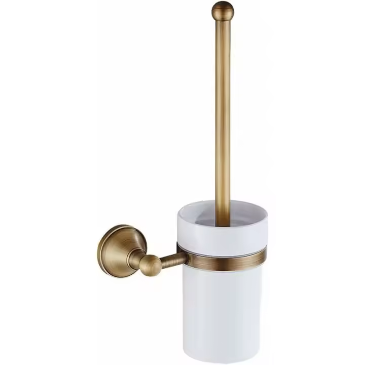 Juego de portaescobillas de inodoro de latón antiguo con Taza de cerámica - 1