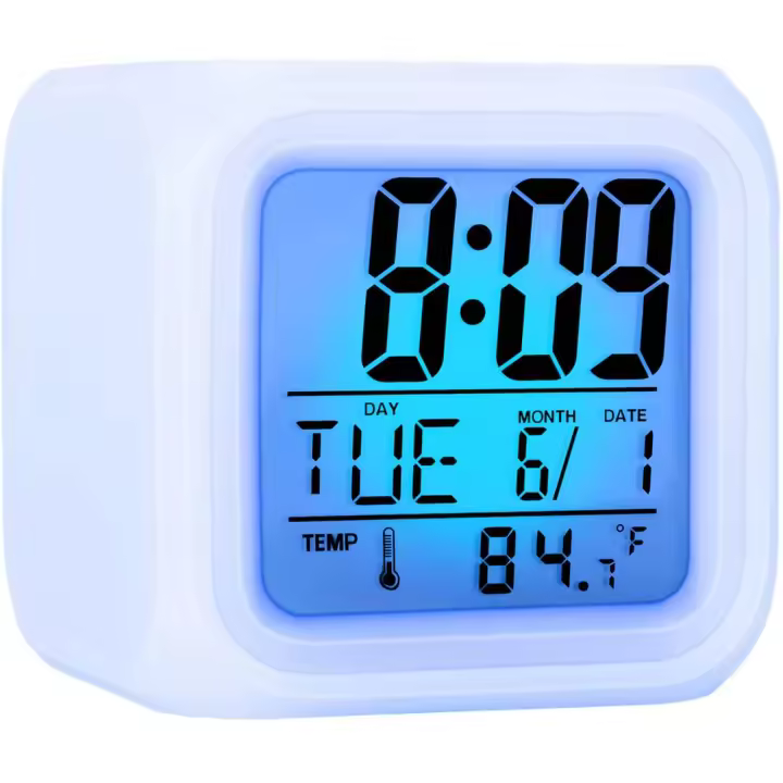 Reloj despertador digital para niños, Luz Nocturna de 7 Colores, función de Repetición, detección de temperatura para niños Pequeños, niños y estudiantes en el dormitorio, funciona con Pilas - 1