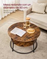 Mesa de café industrial redonda con doble estante, fácil montaje, 80x45 cm, metal y marrón rústico - details 2
