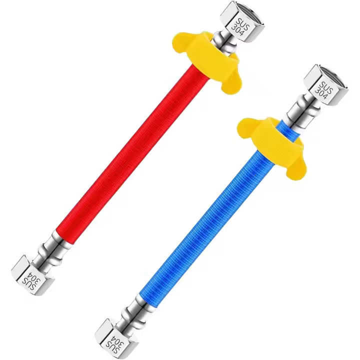Qrity 2 piezas 304 manguera corrugada de acero inoxidable, 20cm de tubería flexible, G1/2 "hembra de entrada de agua caliente y fría - 1