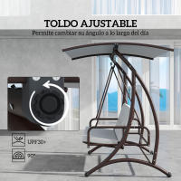 Outsunny Columpio de Jardín Exterior de 3 Plazas Balancín de Jardín Exterior Convertible en Cama con Toldo Ajustable Protección UPF30+ y Cojines Carga 330 kg 200x120x175 cm Gris Claro - details 1