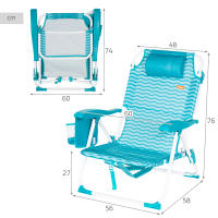Aktive - Silla de playa plegable, 4 posiciones, 48x58x76 cm, aluminio y poliéster, soporta 110 kg, topes antivuelco, incluye cojín acolchado, bolsillo lateral y trasero, transporte tipo mochila, silla reclinable de playa, respaldo reclinable - details 3