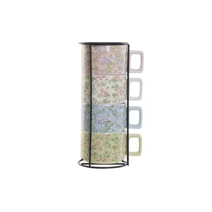 Cafe Set 4 Dolomite 13X9,5X6,5 260 Ml, Flores El mejor complemento para tu hogar  -Fijalo- - 1