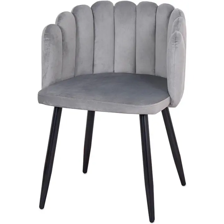 Silla Concha Terciopelo Gris Patas Negras Metal Estela - Presume de Casa - 1