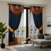 2 Piezas Cortina De Ventana De Lujo Estilo Chino Azul Con Bordado Digital HD Decoración Para Sala De Estar Y Dormitorio - details 4
