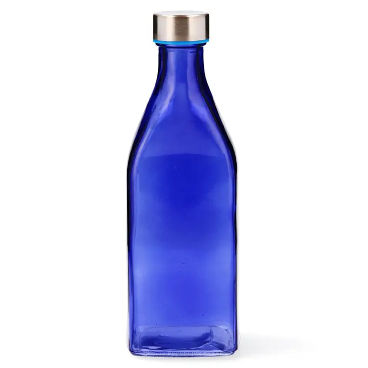 Botella de Vidrio Quid Habitat 1L Azul Brillante con Tapón - Reciclable, Ecológica, Saludable y Duradera - 1