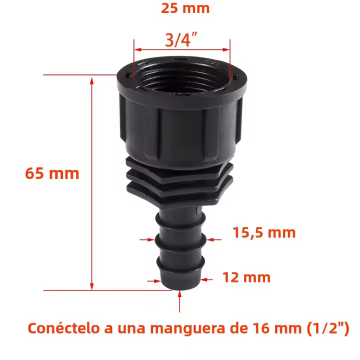 Conector De Barbaco De Riega Para Jardín 1/2 3/4 Hembra-Macho a 1 Pulgada Plástico PE Fijación De Tubo Irrigación BS - 1