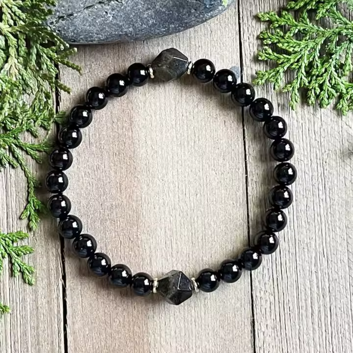 Pulsera De Obsidiana Y Turmalina Negra 1 Pieza Regalo Ideal Para Hombres Y Mujeres Adorno De Moda Unisex - 1