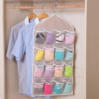 Organizador De Ropa En Estante De Pared 16 Compartimentos Almacenamiento De Ropa De Tela Malla Con Bolsillos Transparentes Para Armario Colgante - details 6