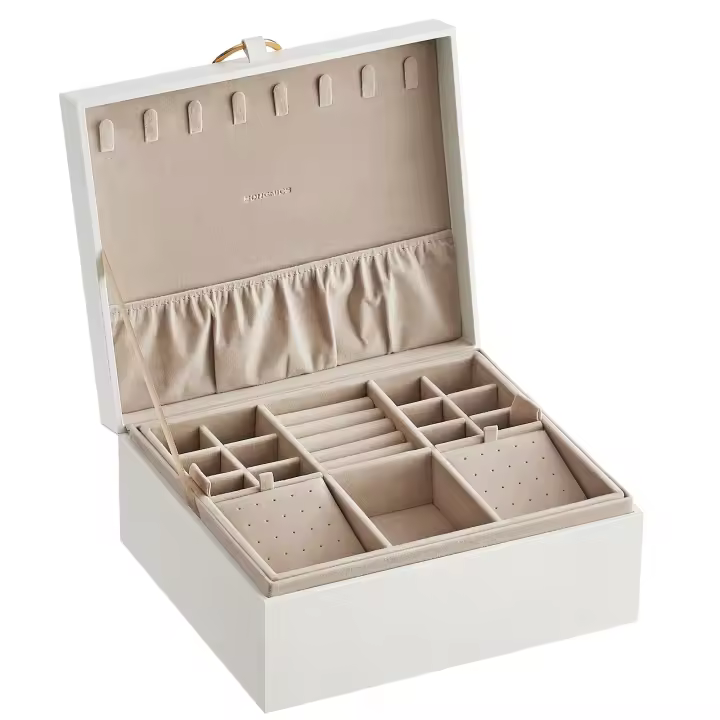 SONGMICS Joyero 2 Capas, Joyero con Asa, Bandeja Flexible para Joyas, Caja para Joyas, Efecto Flotante, 20,5 x 24 x 11 cm, Idea Regalo, Blanco/Negro - 1