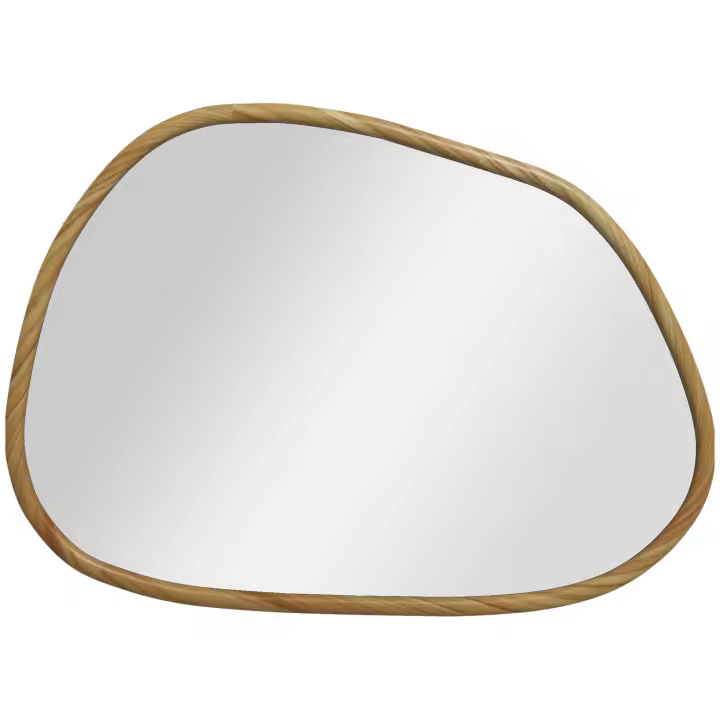HOMCOM Espejo de Pared Asimétrico, 80 x 60 cm Espejo de Baño con Marco de Madera, Tratamiento Antioxidante, Espejo Decorativo para Baño, Salón, Pasillo, Dormitorio, Natural - 1