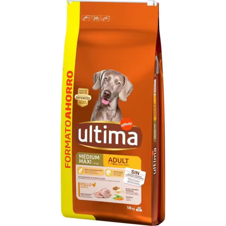 Ultima Formato Ahorro 18KG Medium-Maxi Adult con Pollo, Verduras, Arroz y Cereales Integrales. Comida Seca para Perros, Huesos y Articulaciones Fuertes. - 1