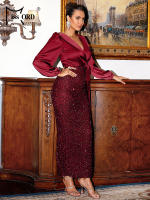 Vestido Elegante De Seda Con Detales De Lámpara Y Cuello En V Para Mujer Vestido De Noche De Fiesta Cocktail Slim Fit Con Manga Larga Y Cierre De Cordón - details 28