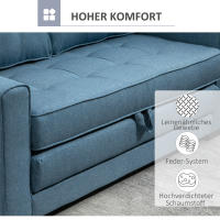 Sofá plegable Sofá Cama de tela de 2 plazas Sofá Cama Conjunto de sofás Tacto Lino Caucho Madera Azul 147,5x75x85 cm - details 2