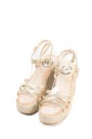 Lyla Wang sandalias doradas cuña alta de esparto con plataforma con tiras cruzadas plantilla acolchada - details 1