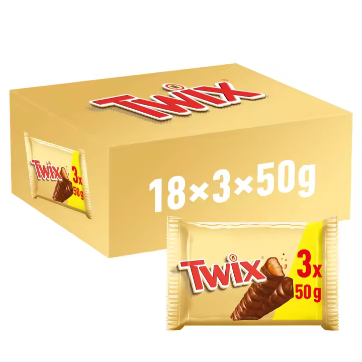 Twix Chocolatina con Galleta Crujiente y Suave Caramelo Recubiertos de Chocolate con Leche, en Barrita doble, 18 Paquetes de 3 Unidades x 50g, Sabroso,deliciosoymuycrujiente:TWIXpodríaserelcompañerodetrabajoodeestudioperfecto. - 1
