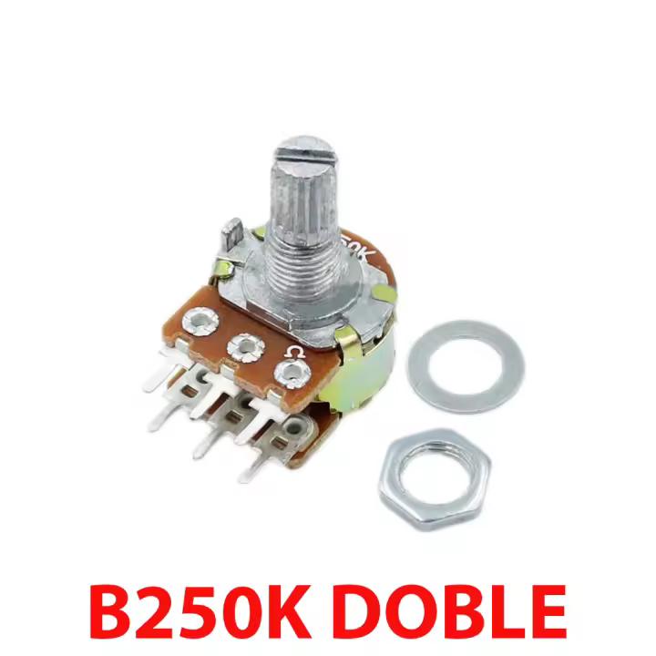 POTENCIOMETRO LINEAL DOBLE B250K OHM 0,5W 15MM 6 PIN + PERILLA VERDE - 1
