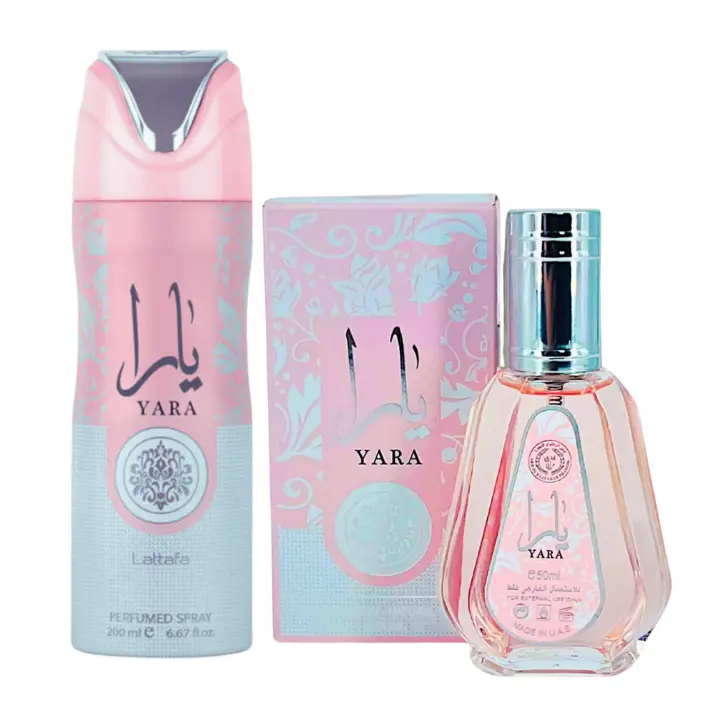 Pack Lattafa Yara Spray Corporal Unisex + Eau de Perfume Yara pequeño formato  – Fragancia Duradera, Perfume Oriental y Seductor para Hombre y Mujer, Kit de viaje - 1