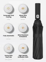 Paraguas Plegable Automático De 12 Rayones Negro Resistente Al UV Con Cuerda Fuerte Y Duradera Tres Plegables Para Protección Contra El Sol Y Lluvia - details 1
