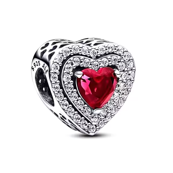 Pandora Charm de Colgante en Plata de Ley Charm Corazón Nivelado Rojo Brillante 799218C02 ，Incluye Caja Original - 1