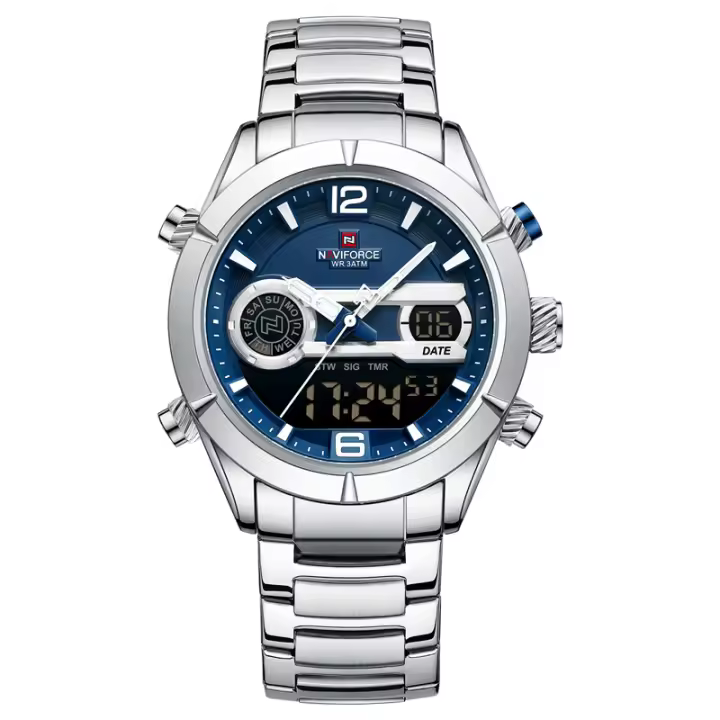 Reloj De Pulsera Deportivo Militar De Lujo NAVIFORCE Para Hombres Con Pantalla Digital Y Analógica Resistente Al Agua Y Al Choque Manos Luminosas Correa De Acero Inoxidable - 1