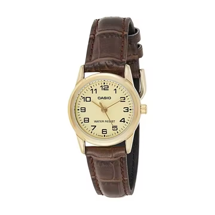 Casio LTP-V001GL-9B Reloj para Mujer Caja dorada y correa de piel marrón LTPV001GL9B - 1