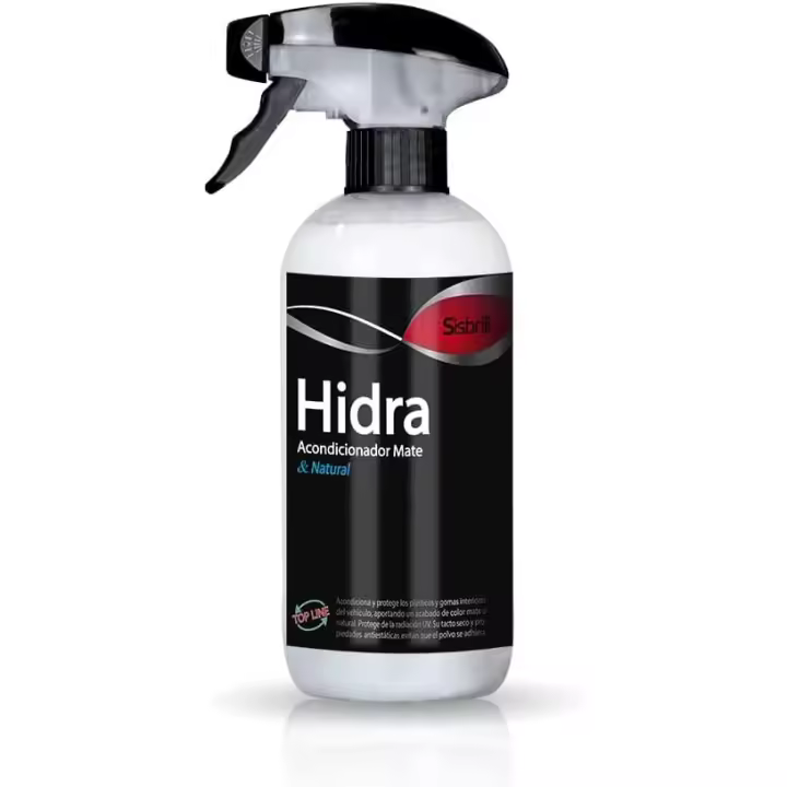Sisbrill Hidra, Acondicionador y Abrillantador de Salpicaderos, Piel y Plásticos Interiores - Acabado Mate & Natural - Tacto seco - 500 ml - 1