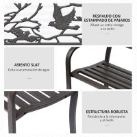 Outsunny Banco de Jardín de Acero Banco de Exterior con Apoyabrazos y Respaldo con Imagen de Animales Carga 240 kg para Patio Terraza 127x60x85 cm Marrón - details 4