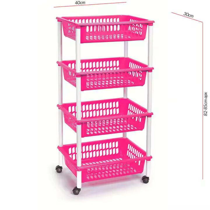 STARLEY-Carrito verdulero Modelo PLFT de plástico con 4 Niveles y Ruedas, cestas apilables portaobjetos, Frutas, Verduras, Cocina, baño (85 x 40 x 30cm) - 1