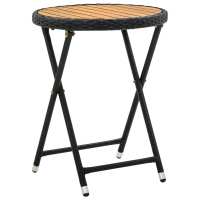 vidaXL Mesa de centro ratán sintético y madera maciza de acacia 60 cm en color Gris/Negro | estructura resistente ideal para salón dormitorio o estudio - details 1