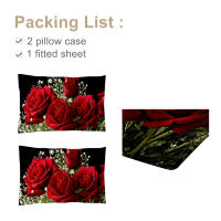 Juego De Sábanas Y Almohaderas En Negro Con Rosas Y Babasora 3 Piezas Sábanas Confortables De Poliéster Verde Y Rojo Modernas Para Cama - details 4