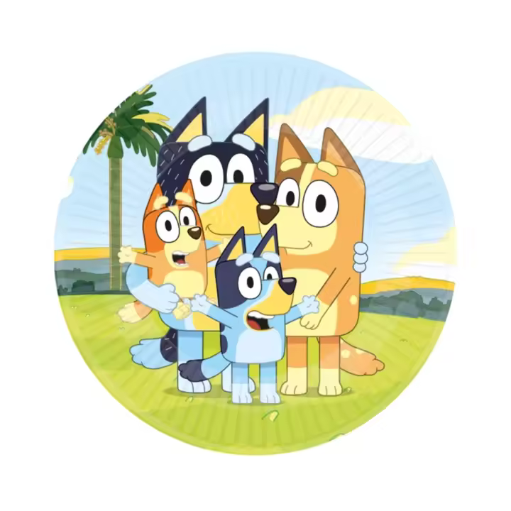 ZIRIZON - Vajilla  para Fiesta Bluey 8 Invitados con platos de cartón, vasos y servilletas , vajilla compostables, biodegradables,vajilla de fiesta de cumpleaños - 1