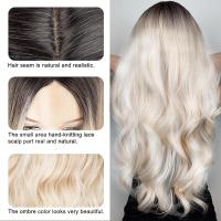 Pelucas Sintéticas Largas Ombre Rubio Platinado 26 Pulgadas Onduladas Para Mujeres Naturalista Middle Part Para Uso Diario Y Fiestas - details 4