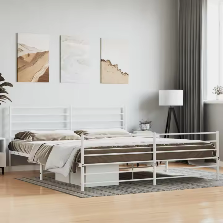 vidaXL Estructura cama sin colchón con estribo metal blanco 200x200 cm - 1
