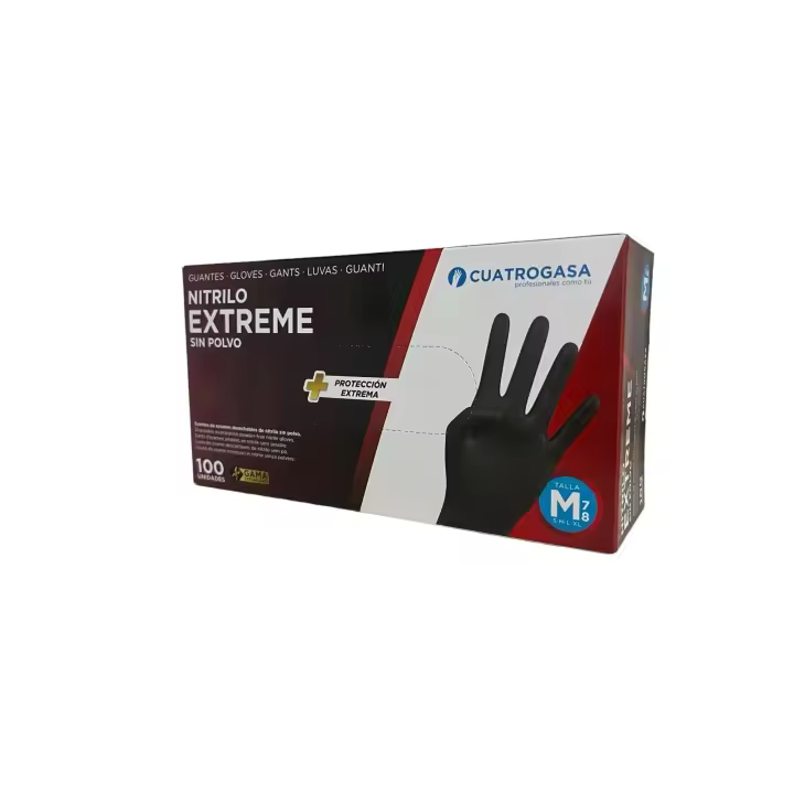 Cuatrogasa - Pack de 100 guantes de nitrilo negros, ultra resistentes y sin polvo, perfectos para cocina, limpieza e industria ligera - 1