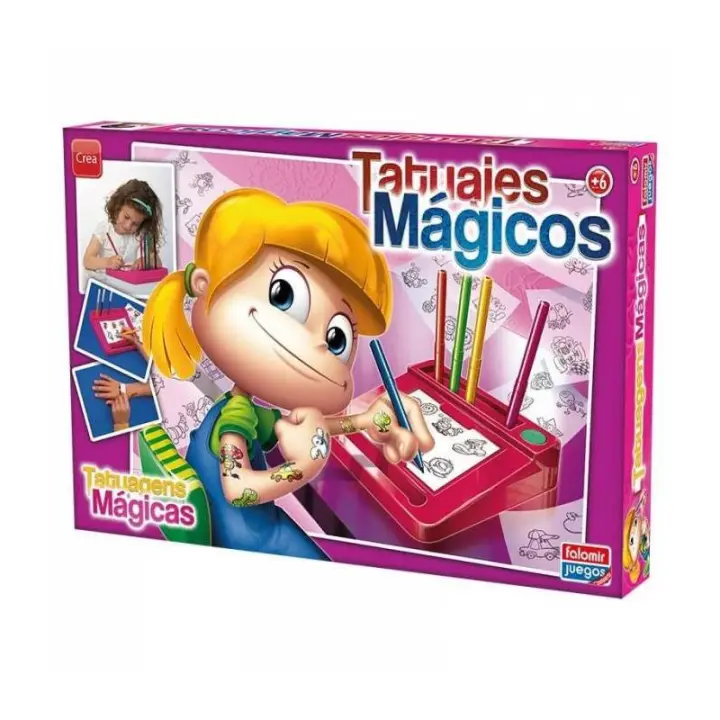 Falomir Juegos Tatuajes Mágicos Rosa - Juego de Habilidades Creativas para Niños - 1
