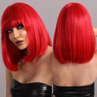 Pelucas Sintéticas NAMM Ash Ombre Bob Rubia Para Mujer Peluca Corta Recta Con Trenzas Fluffy Bangs Resistente Al Calor Uso Diario Fiesta - details 10