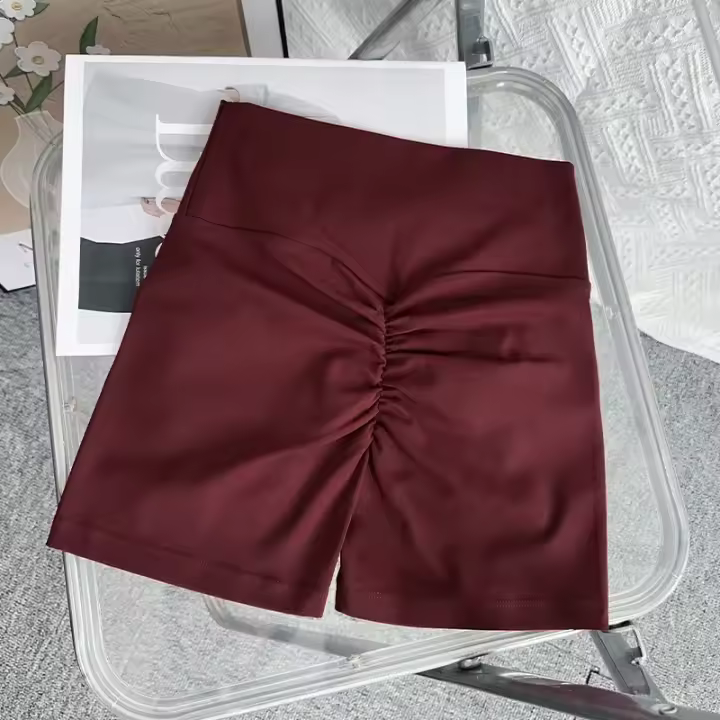 Shorts De Yoga De Cintura Alta En Color Sólido Levantamiento De Glúteos Transpirables Secado Rápido Para Fitness Ciclismo Running - 1