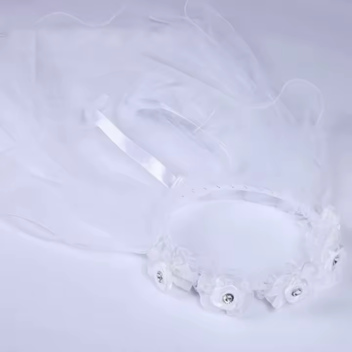 Diadema De Princesa Para Niñas Con Dos Capas De Tules Y Florales Ruffles Lace Vestido De Novia Coronación Fiesta - 1