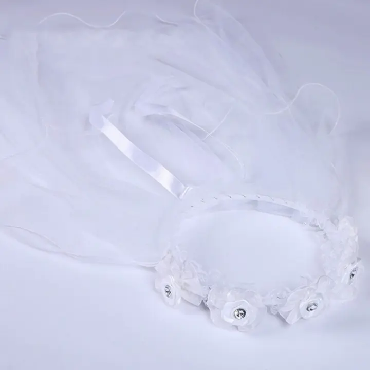 Diadema De Princesa Para Niñas Con Dos Capas De Tules Y Florales Ruffles Lace Vestido De Novia Coronación Fiesta - 1