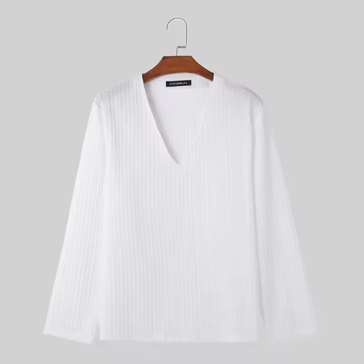 Camiseta De Hombre INCERUN Estilo Coreano 2024 Moda Casual Cuello V Pleated Suelto Manga Larga Cómoda Tallas S-5XL - 1