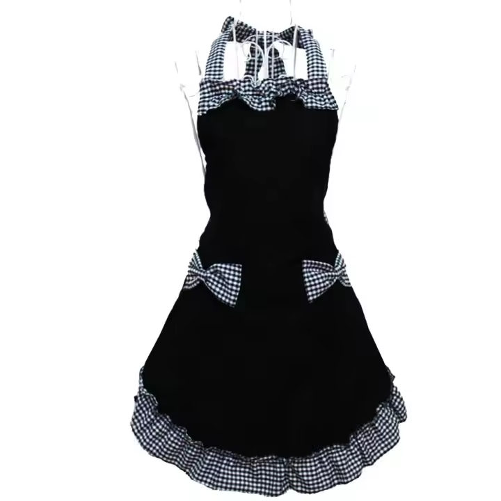 Delantales de cocina bonitos, retro, encantadores y vintage para mujeres y niñas, con bolsillos, para regalo del Día de la Madre (negro) - 1