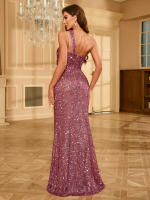 Vestido Formal De Encaje Con Cintura Ajustada Y Abertura En Pierna Alta De Unithorse Sin Mangas Strapless De Polyester - details 1